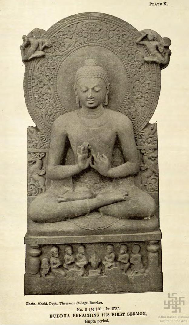 Stone sculpture of the Buddha teaching, from Sarnath