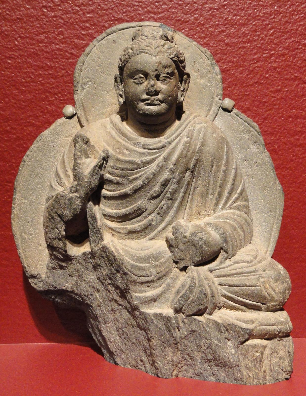 Seated Buddha in meditation, Gandharan schist sculpture, second century